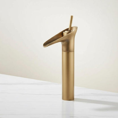 Handcrafted Brushed Brass Waterfall Faucet
