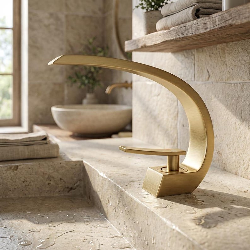 Modern Brushed Gold Swan Neck Faucet