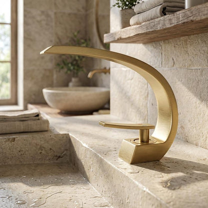 Modern Brushed Gold Swan Neck Faucet