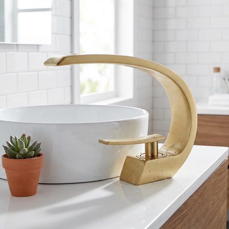 Modern Brushed Gold Swan Neck Faucet