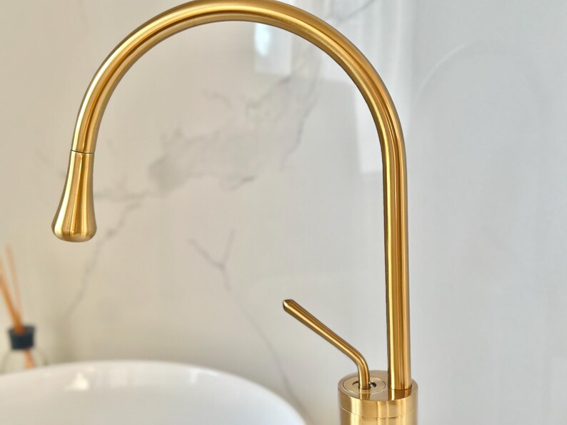 Tall Brushed Gold Vessel Sink Faucet