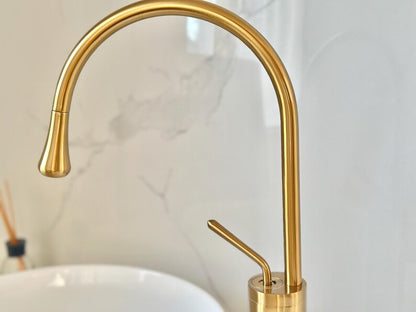 Tall Brushed Gold Vessel Sink Faucet