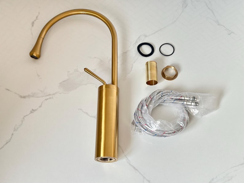 Tall Brushed Gold Vessel Sink Faucet