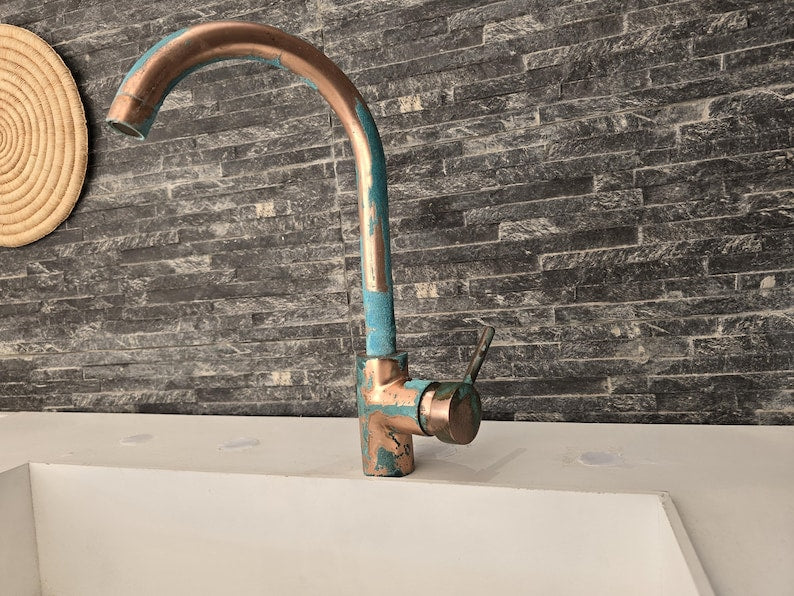 Copper Alchemy: Handcrafted Rustic Verdigris Arch Faucet