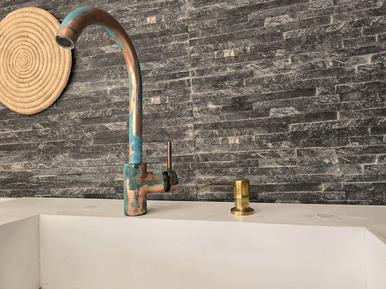 Copper Alchemy: Handcrafted Rustic Verdigris Arch Faucet