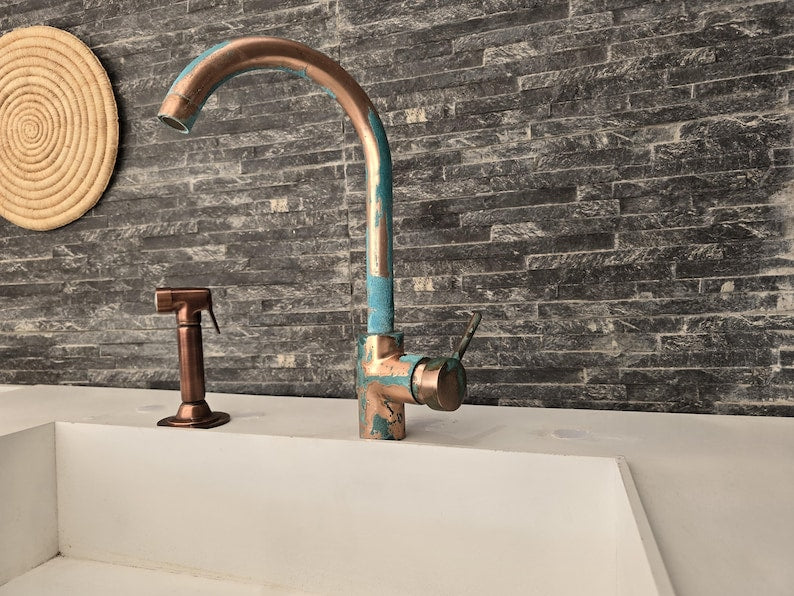 Copper Alchemy: Handcrafted Rustic Verdigris Arch Faucet