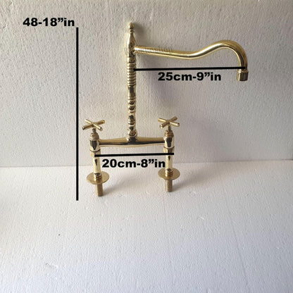 Authentic Moroccan Unlacquered Brass Bridge Faucet Set with Side Spray
