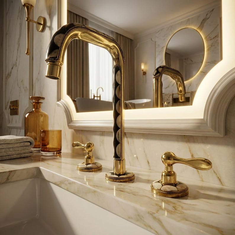 Handcrafted Brass Diamond Inlay Faucet