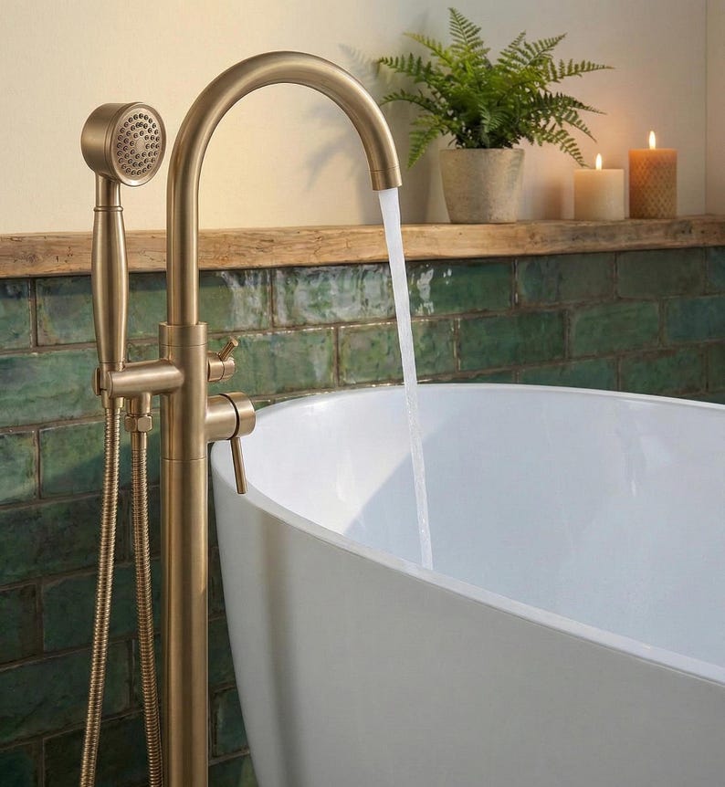 Luxurious Brushed Gold Freestanding Tub Filler
