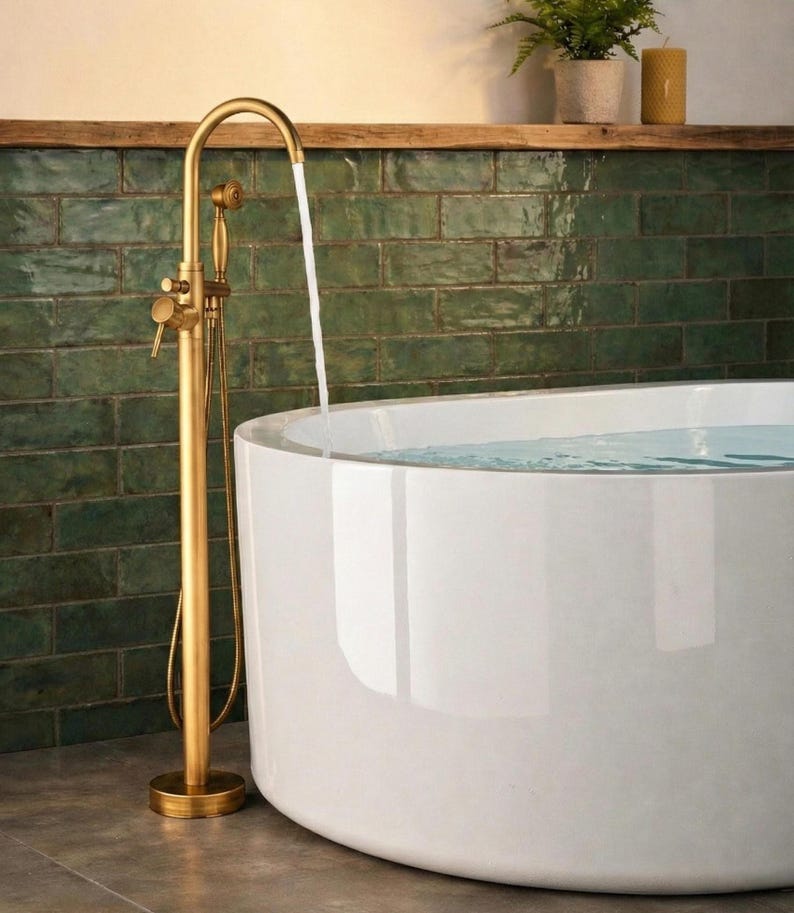 Luxurious Brushed Gold Freestanding Tub Filler