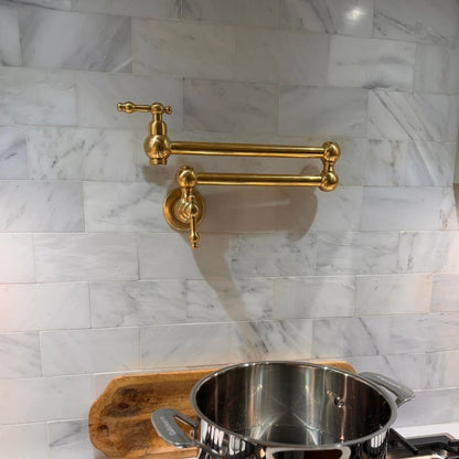 Unlacquered Brass Wall Mounted Pot Filler Faucet