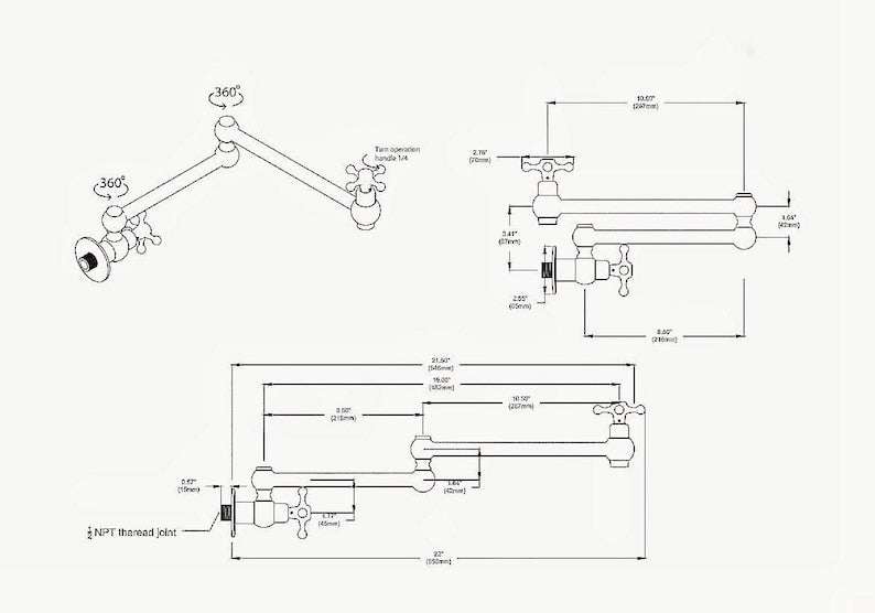 Unlacquered Brass Wall Mounted Pot Filler Faucet