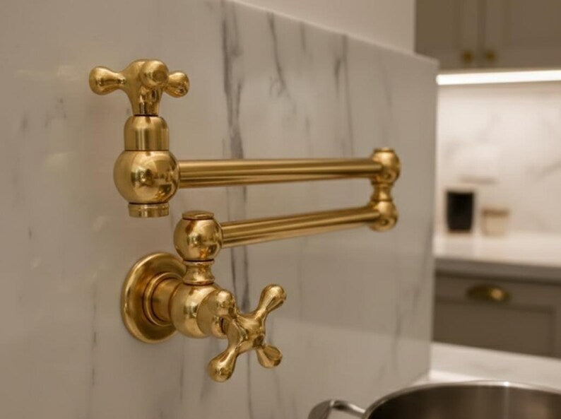Unlacquered Brass Wall Mounted Pot Filler Faucet