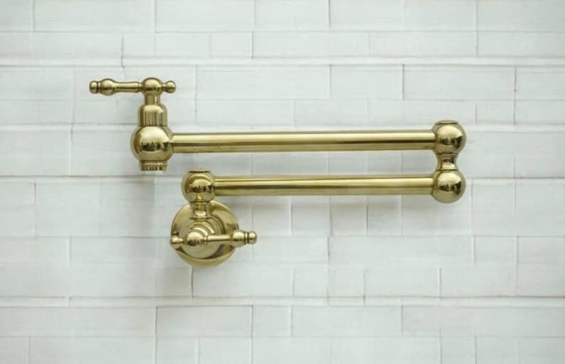 Unlacquered Brass Wall Mounted Pot Filler Faucet