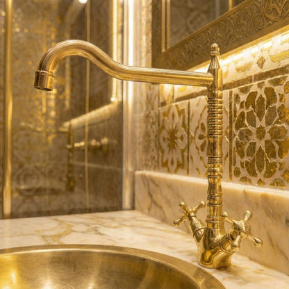 Ribbed Unlacquered Brass High-Neck Faucet