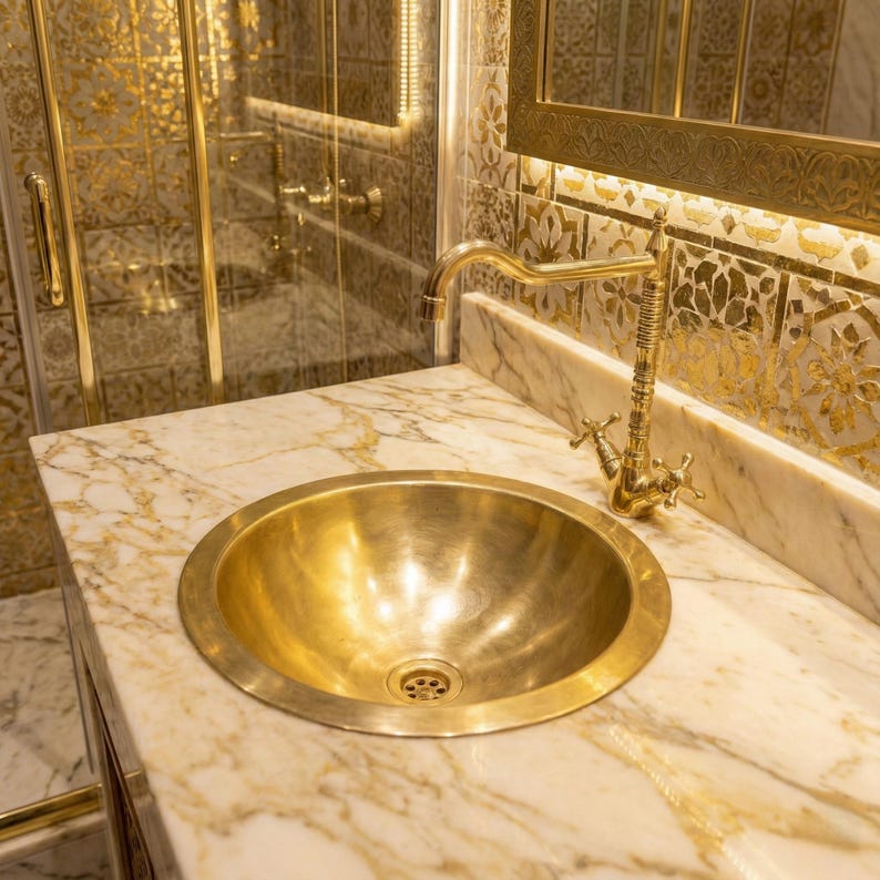 Ribbed Unlacquered Brass High-Neck Faucet