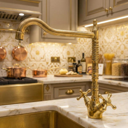 Ribbed Unlacquered Brass High-Neck Faucet