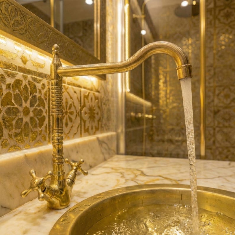 Ribbed Unlacquered Brass High-Neck Faucet