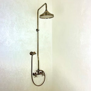 Vintage Unlacquered Brass Exposed Rainfall Shower System