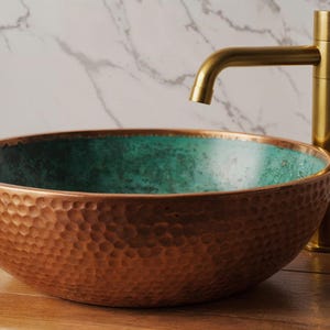 Turquoise Enamel & Hammered Copper Sink