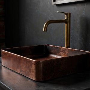 Square Hand-Hammered Copper Vessel Sink