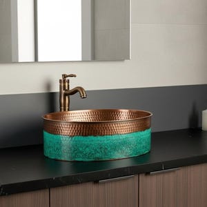 Oval Copper Sink with Emerald Verdigris