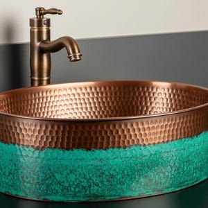 Oval Copper Sink with Emerald Verdigris