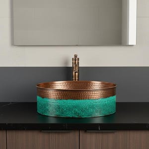 Oval Copper Sink with Emerald Verdigris