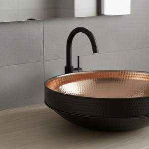 Black & Rose Copper Tiered Vessel Sink