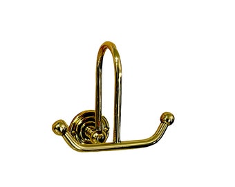 HRL Brass Double Hook Burnished Unlacquered Brass