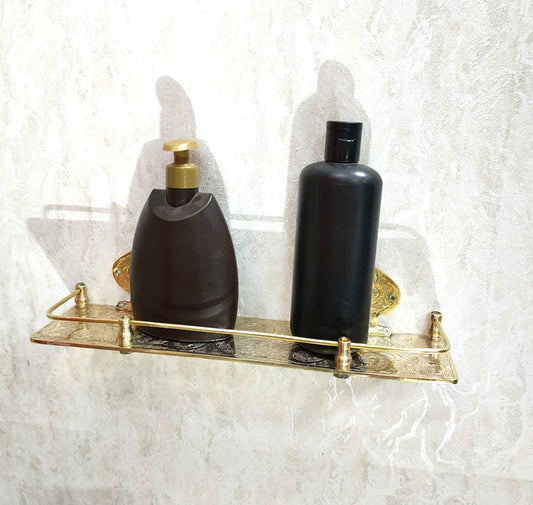 Engraved Solid Brass Wall Bathroom Shelf