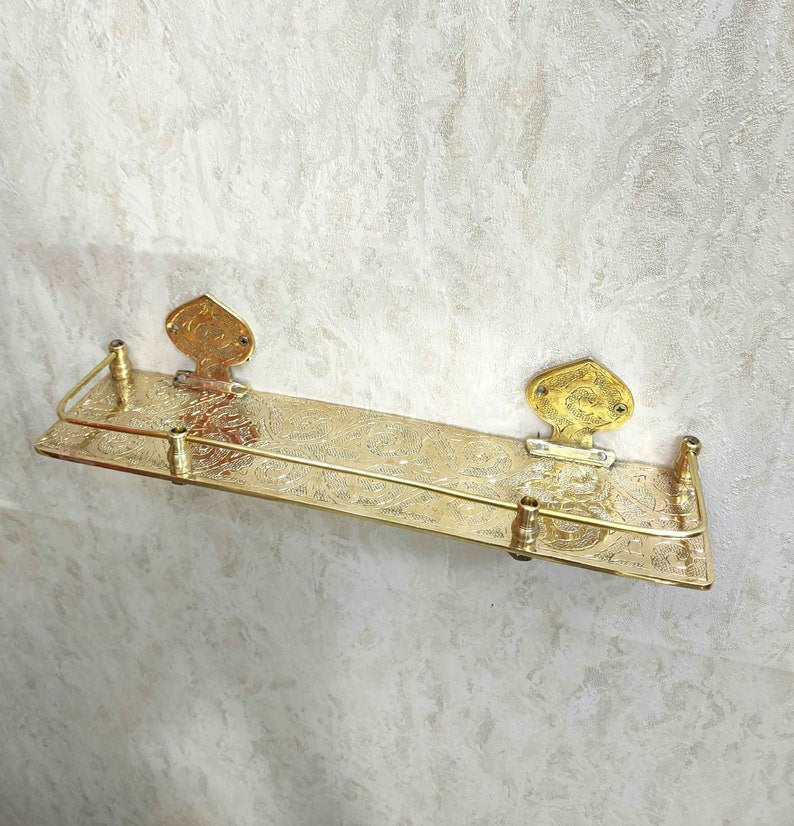 Engraved Solid Brass Wall Bathroom Shelf