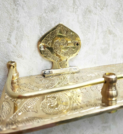 Engraved Solid Brass Wall Bathroom Shelf