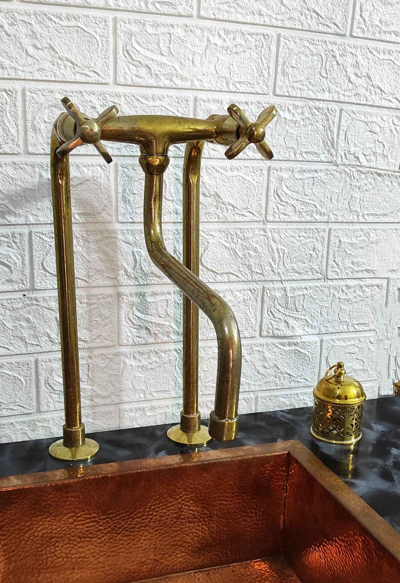 Unlacquered Brass Antique Kitchen Faucet with long Legs