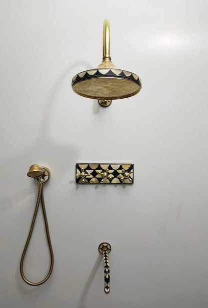 Artisan Unlacquered Brass Shower Set with Curved Gooseneck Arm