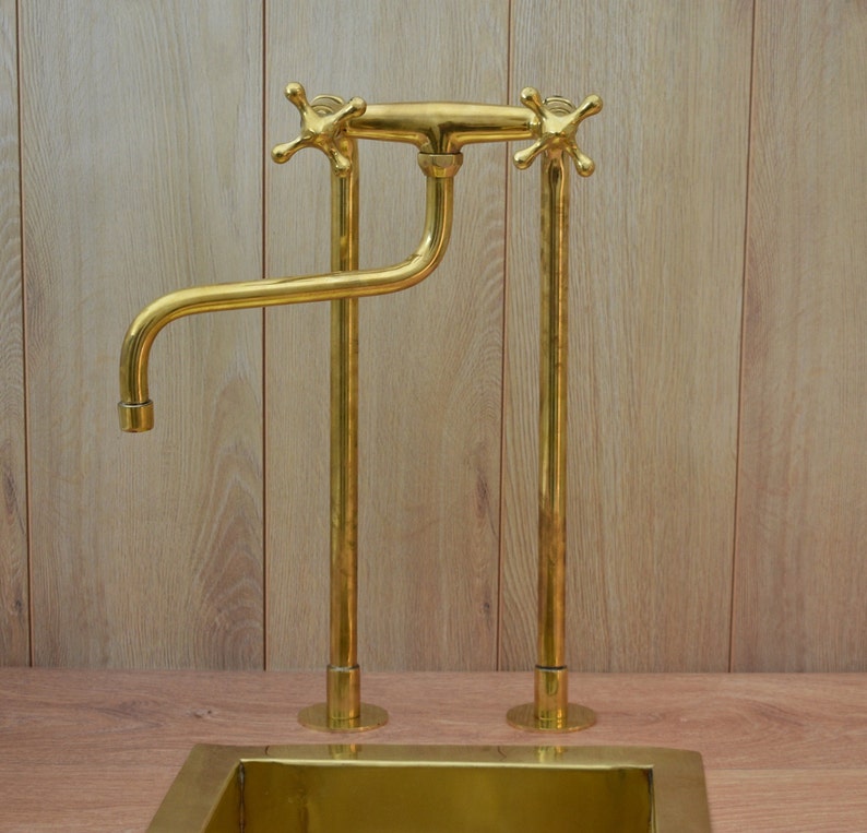 Unlacquered Brass Retro Deck-Mounted Kitchen Faucet
