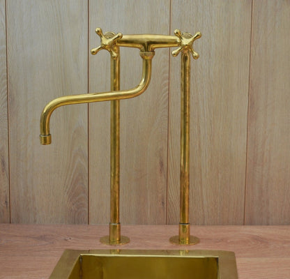 Unlacquered Brass Retro Deck-Mounted Kitchen Faucet