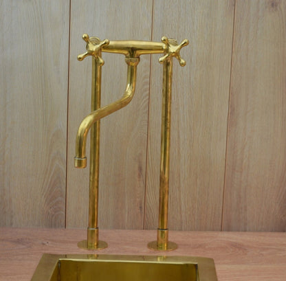 Unlacquered Brass Retro Deck-Mounted Kitchen Faucet