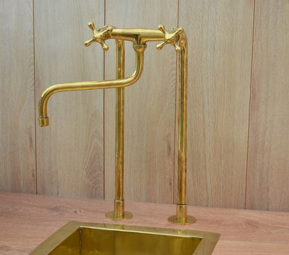 Unlacquered Brass Retro Deck-Mounted Kitchen Faucet