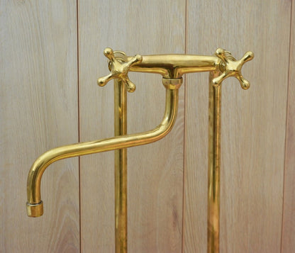 Unlacquered Brass Retro Deck-Mounted Kitchen Faucet