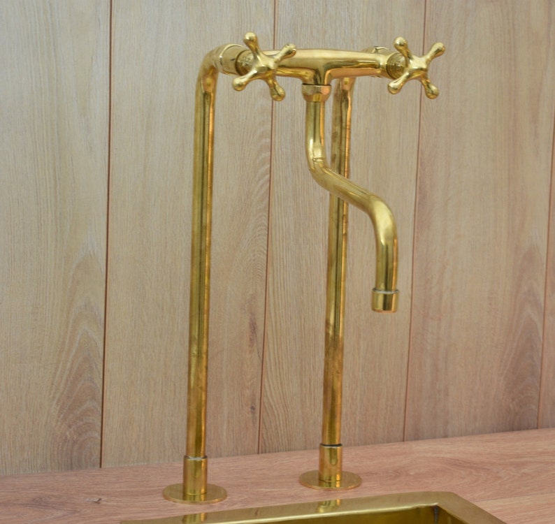 Unlacquered Brass Retro Deck-Mounted Kitchen Faucet
