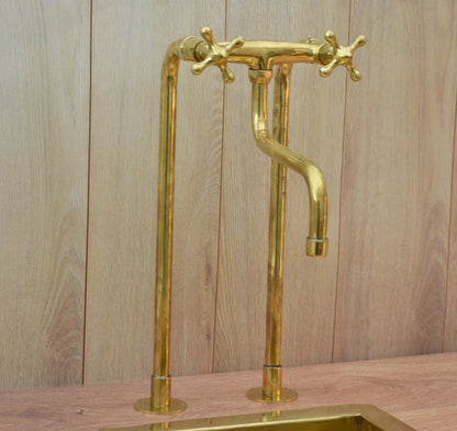 Unlacquered Brass Retro Deck-Mounted Kitchen Faucet