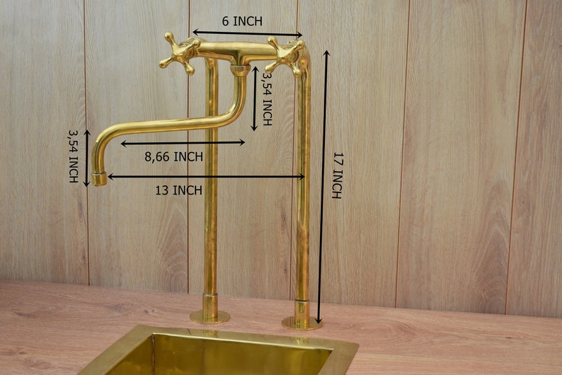Unlacquered Brass Retro Deck-Mounted Kitchen Faucet