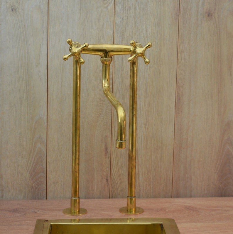Unlacquered Brass Retro Deck-Mounted Kitchen Faucet