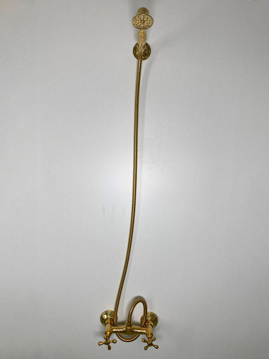 Unlacquered Brass Wall-Mount Handheld Shower Kit