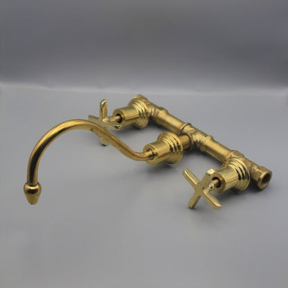 Vintage Unlacquered Brass Swan-Neck Bridge Faucet