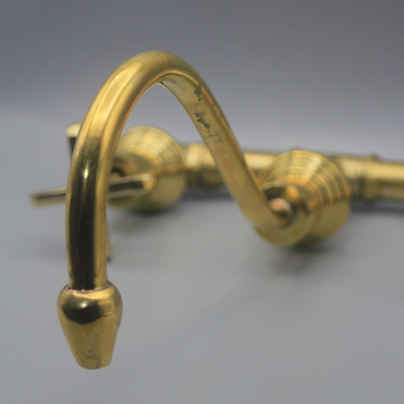 Vintage Unlacquered Brass Swan-Neck Bridge Faucet