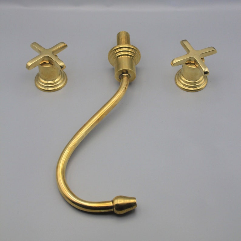Vintage Unlacquered Brass Swan-Neck Bridge Faucet