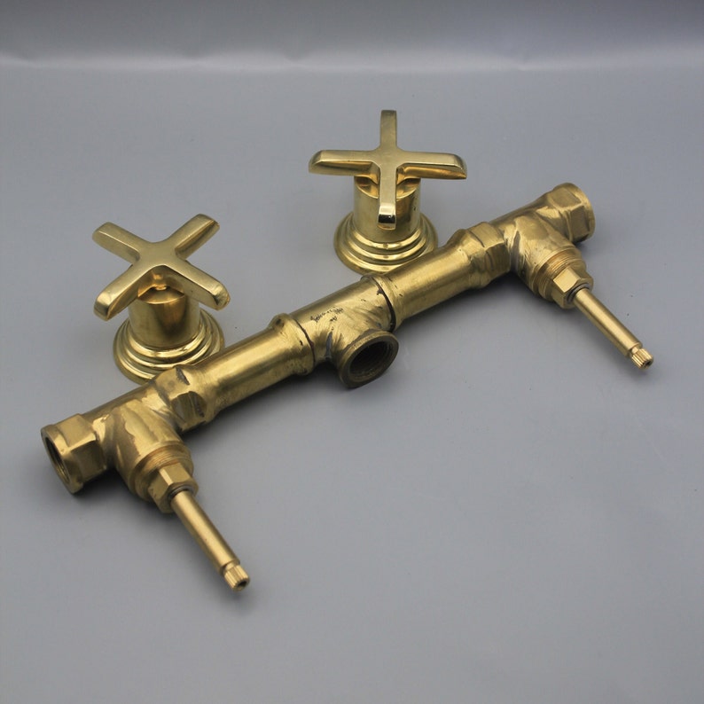 Vintage Unlacquered Brass Swan-Neck Bridge Faucet