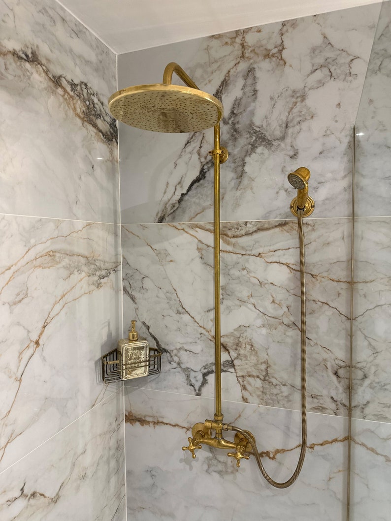 Antique Brass Exposed Rainfall Shower System